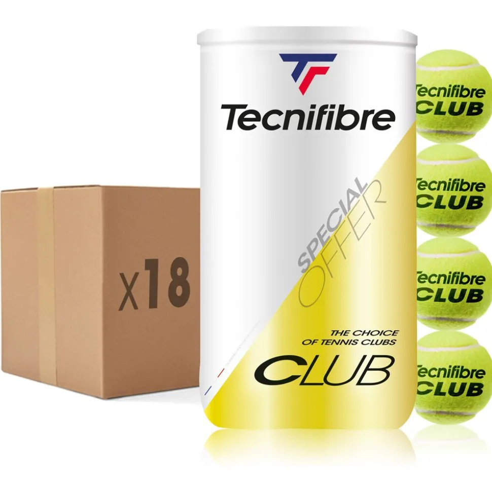 Tecnifibre CLUB : CARTON DE 18 BIPACKS DE TUBES DE 4 BALLES DE TENNIS