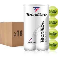 Tecnifibre COURT : CARTON DE 18 BIPACKS DE TUBES DE 4 BALLES DE TENNIS
