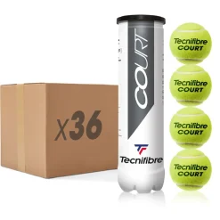 Tecnifibre COURT : CARTON DE 36 TUBES DE 4 BALLES DE TENNIS