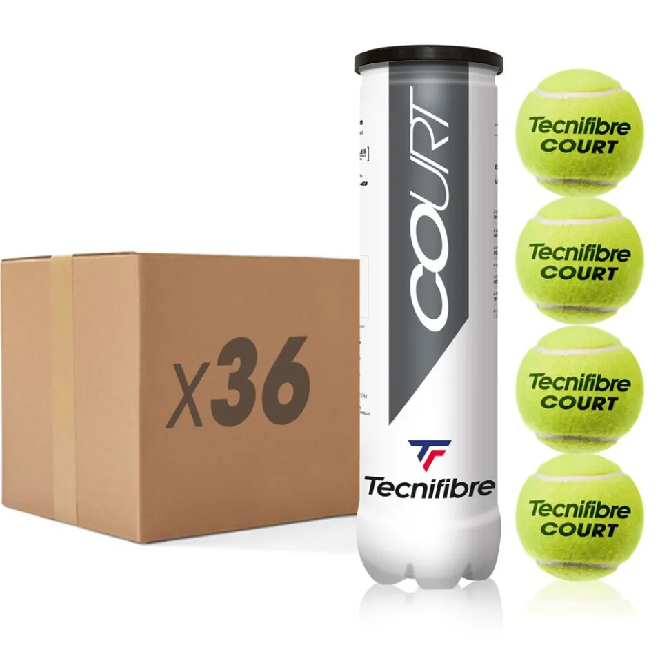Tecnifibre COURT : CARTON DE 36 TUBES DE 4 BALLES DE TENNIS